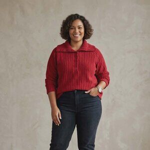 Vintage 90s B.U.M. Equipment Red Ribbed Knit Button Collar Sweater - Plus Size 1